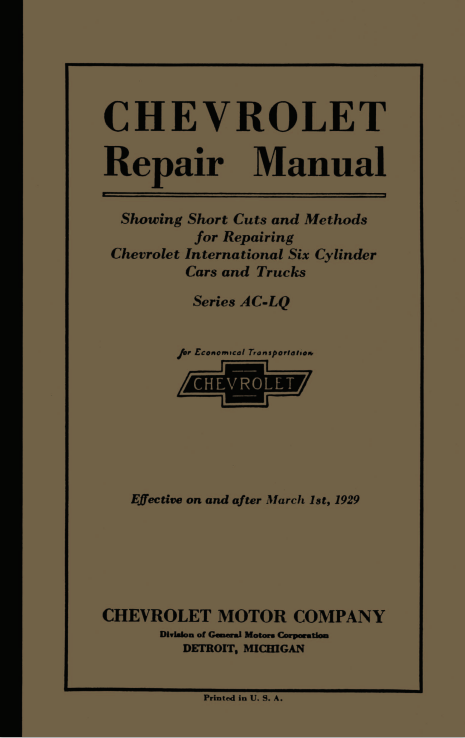 1929-33 Chevrolet Car & Truck Service Manual