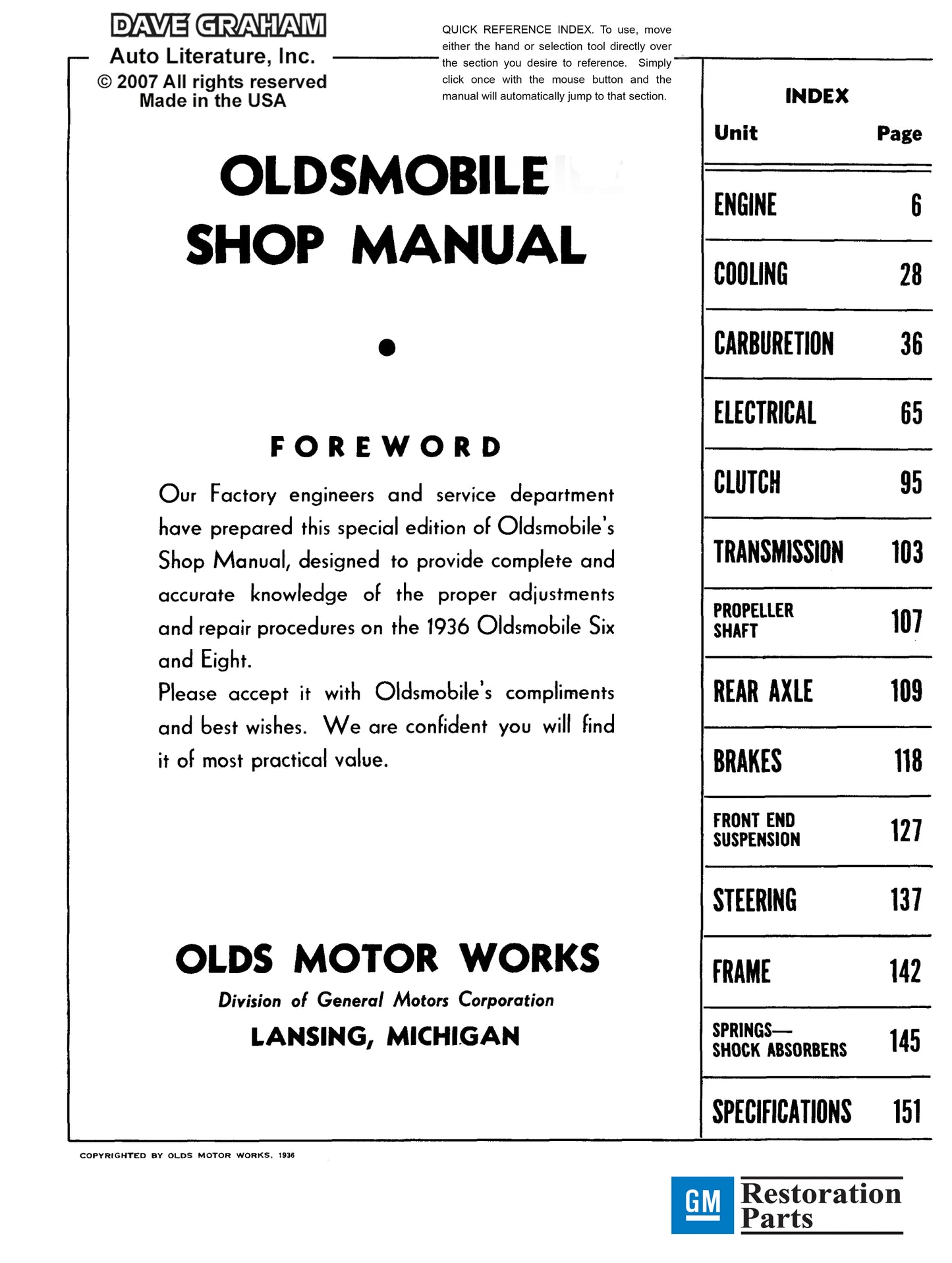 1934-1936 Oldsmobile Shop Manual- All Models