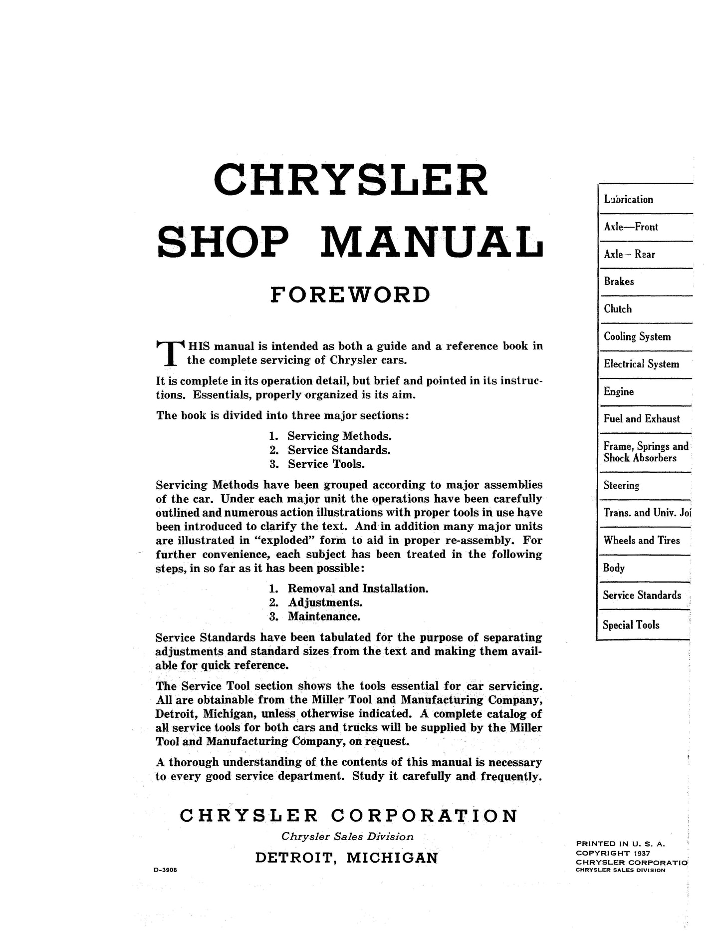 1937-1939 Chrysler Shop Manual All Models