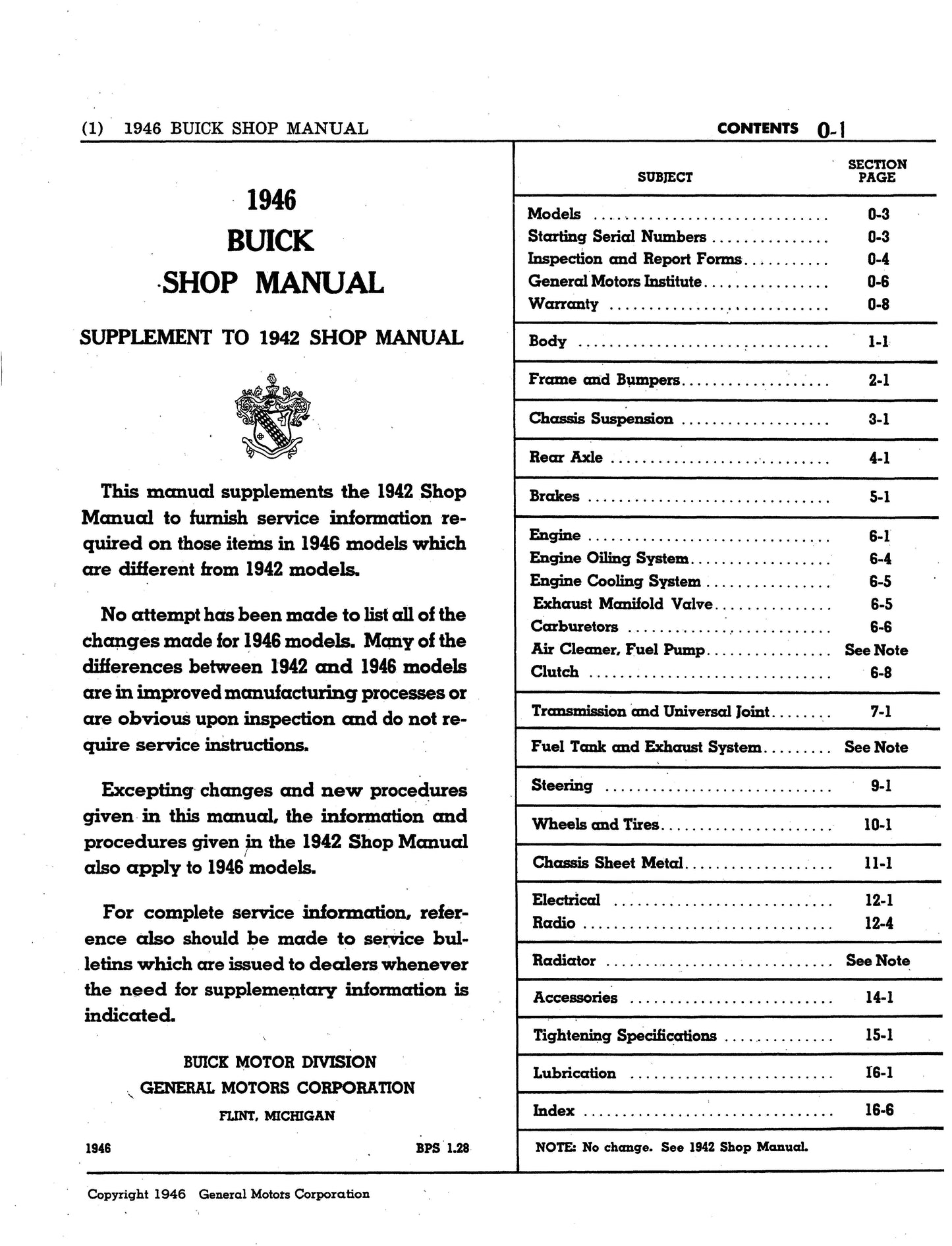 1942- 1946, 1947 Buick Repair Manual - All Models