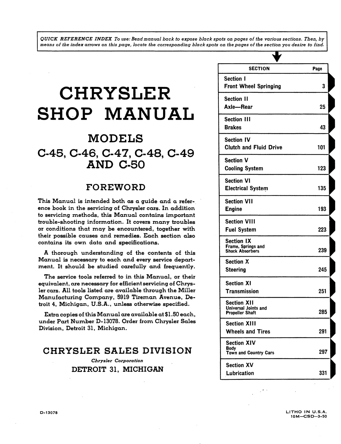 1949-1952 Chrysler Shop Manual All Models