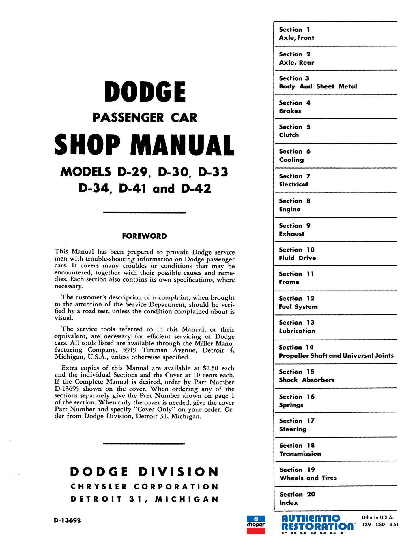 1949-1952 Dodge Service Manual - All Models