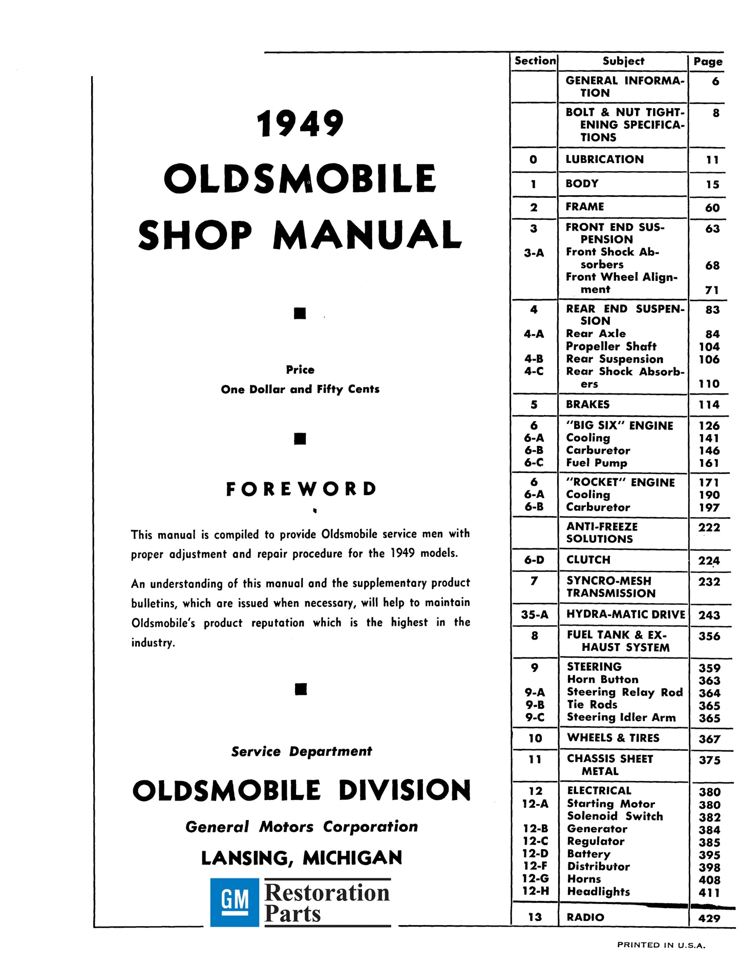 1949 Oldsmobile Shop Manual - All Models