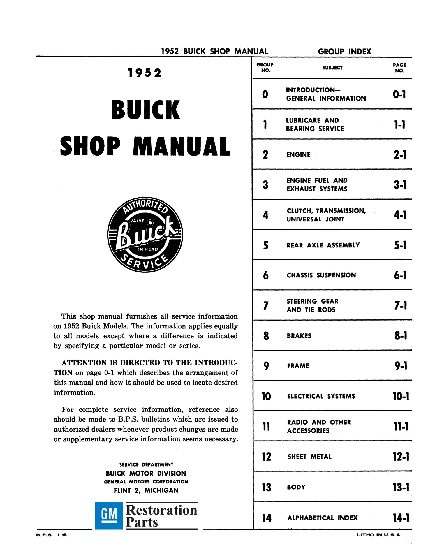 1952 Buick Repair Manual- All Models