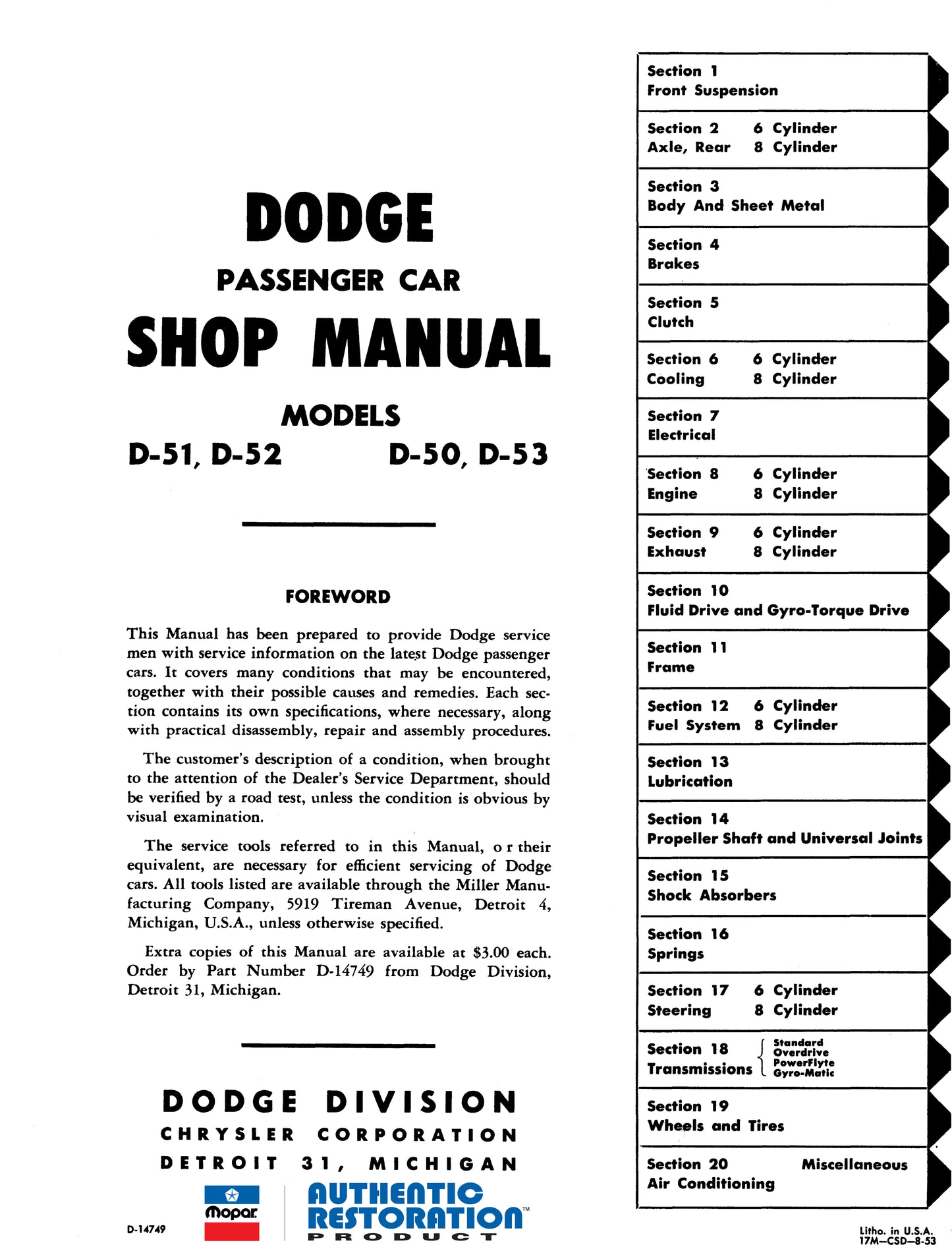 1954 Dodge Service Manual - All Models