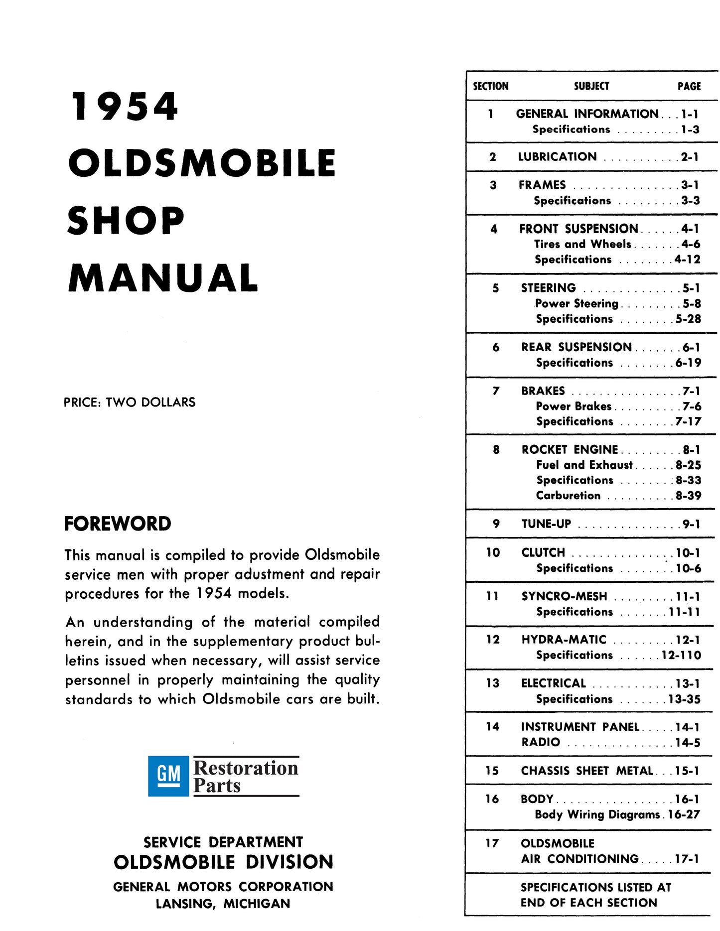 1954 Oldsmobile Shop Manual- All Models