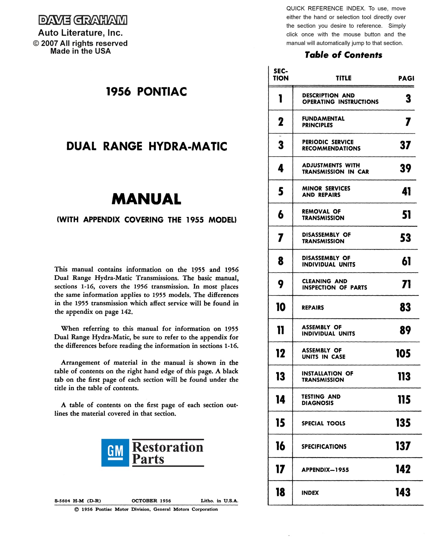 1956 Pontiac Shop Manual With Body, Hydra-Matic, Heat, & A/C