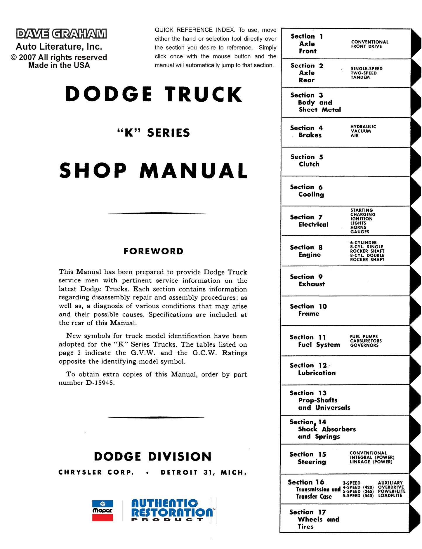 1957 Dodge Truck Shop Manual