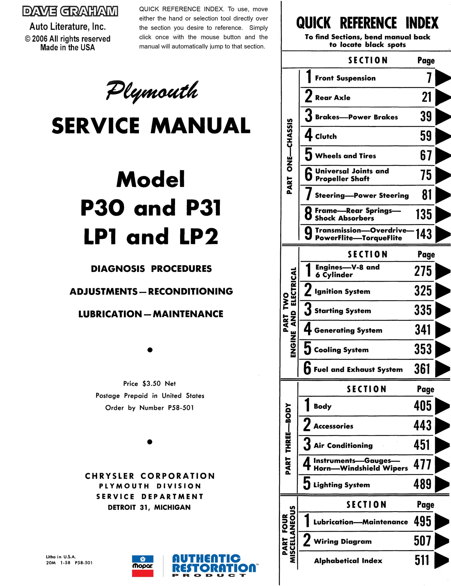 1957, 1958, 1959 Plymouth Shop Manual
