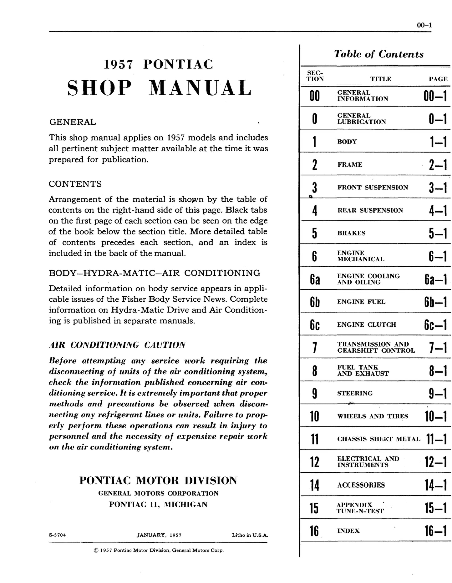 1957 Pontiac Shop Manual With Hydra-Matic, A/C, & Fuel Inject