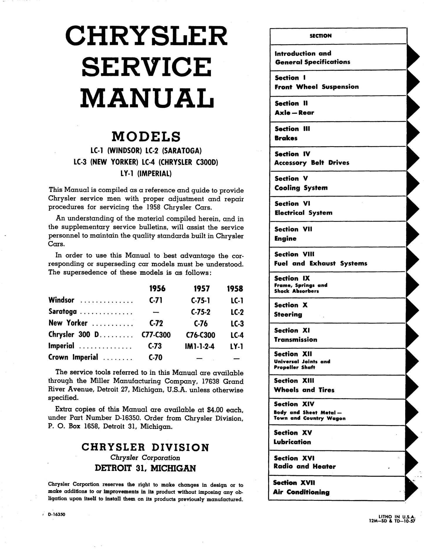 1958-1959 Chrysler Shop Manual All Models
