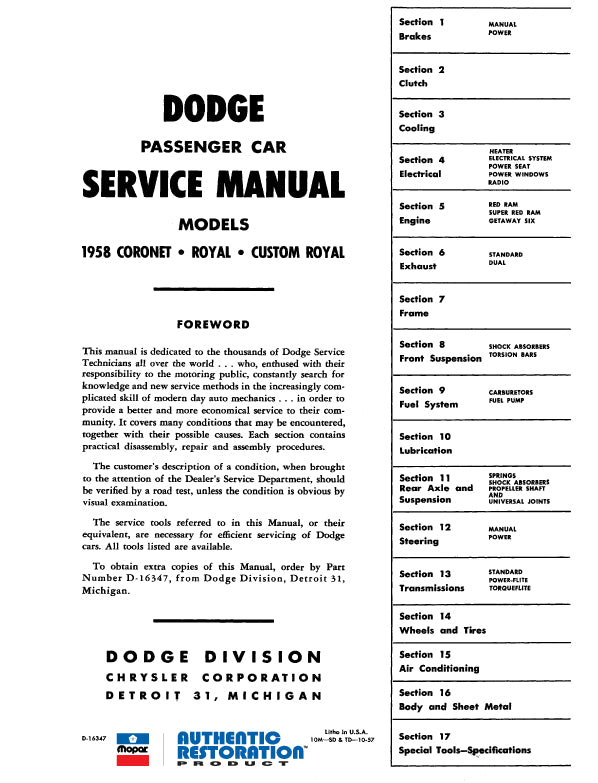 1958-1959 Dodge Service Manual - All Models