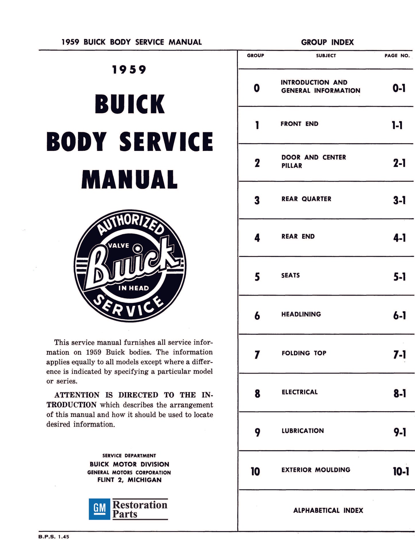 1959 Buick Repair Manual & Body Manual - All Models