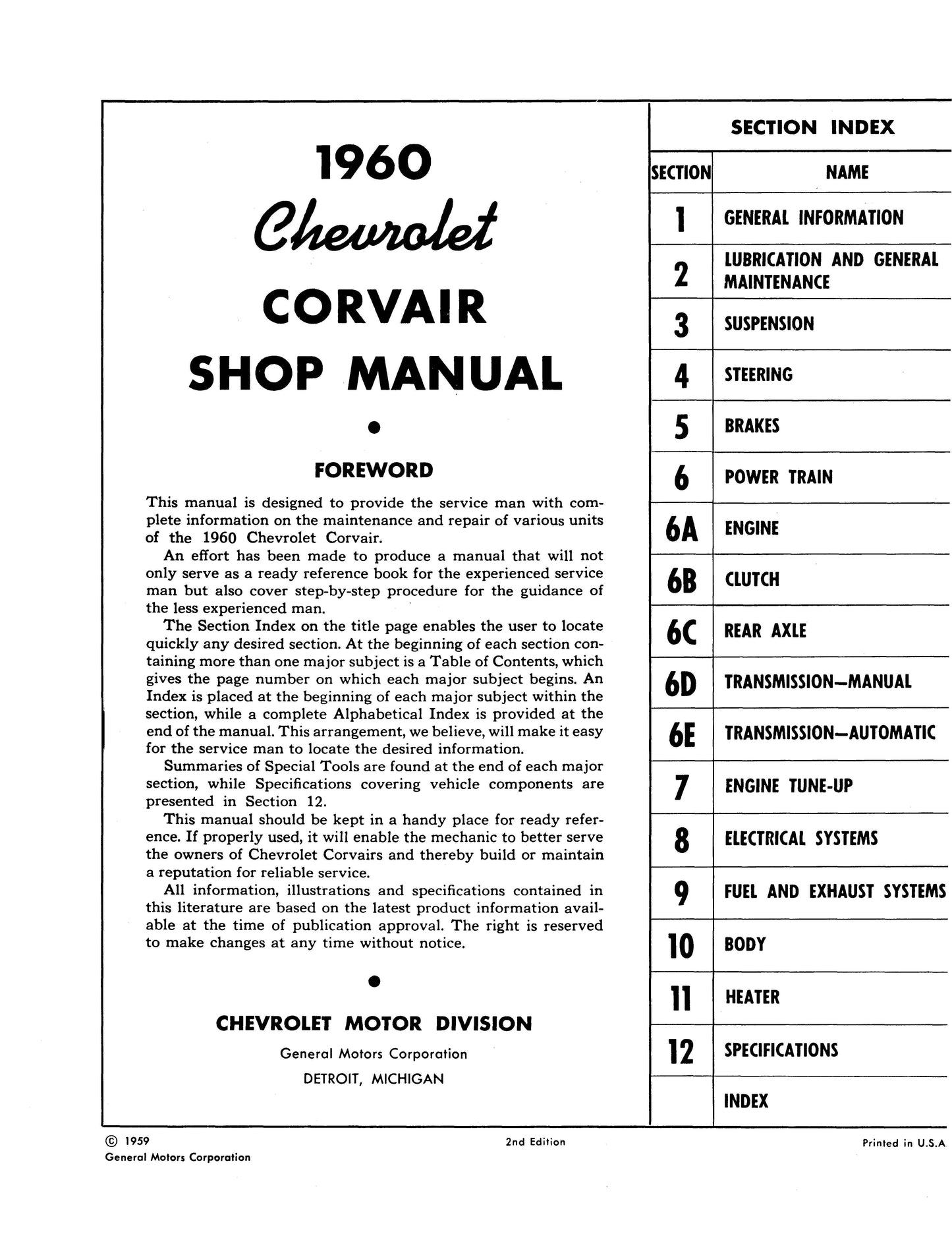 1960-1964 Chevrolet Corvair Shop Manual