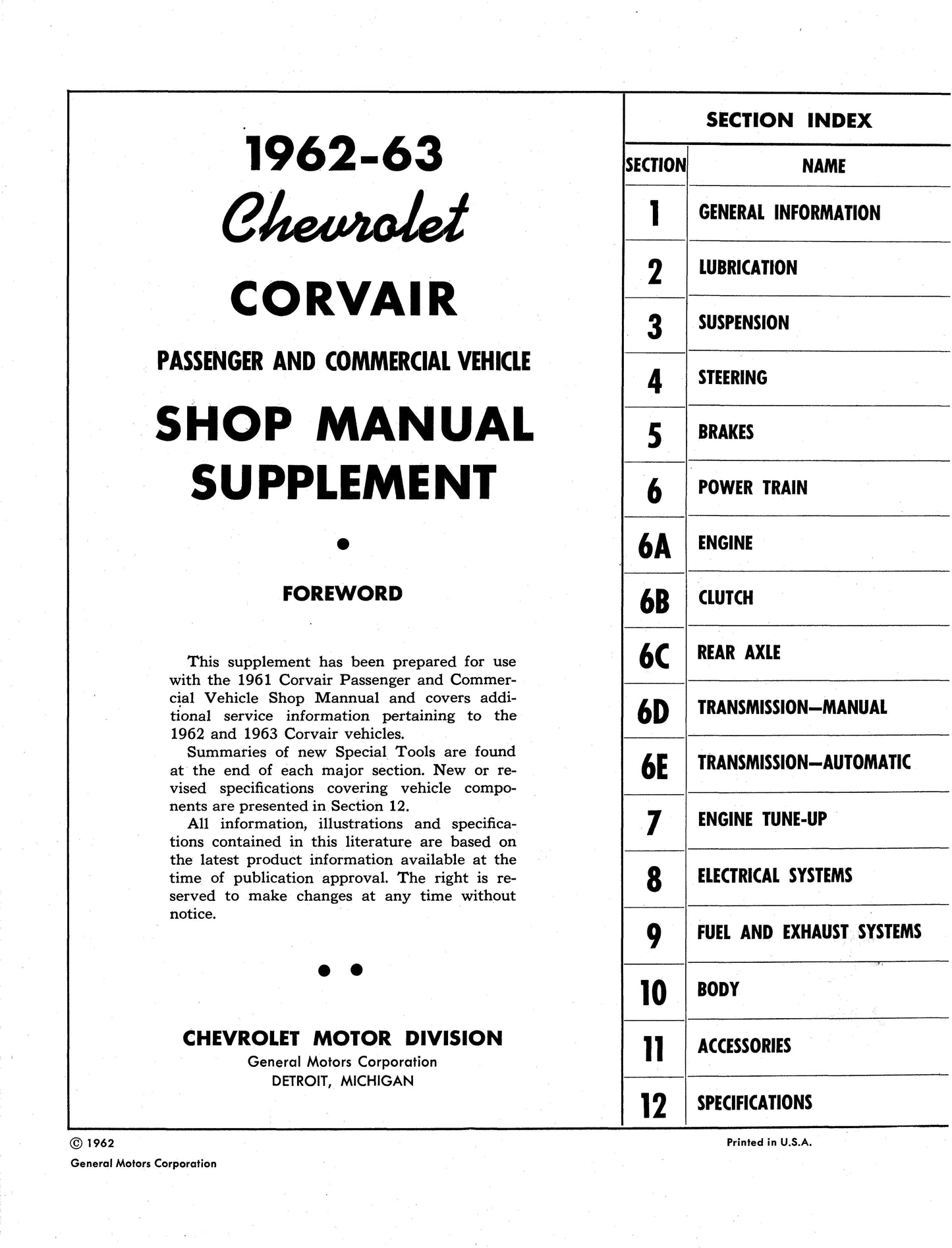 1960-1964 Chevrolet Corvair Shop Manual