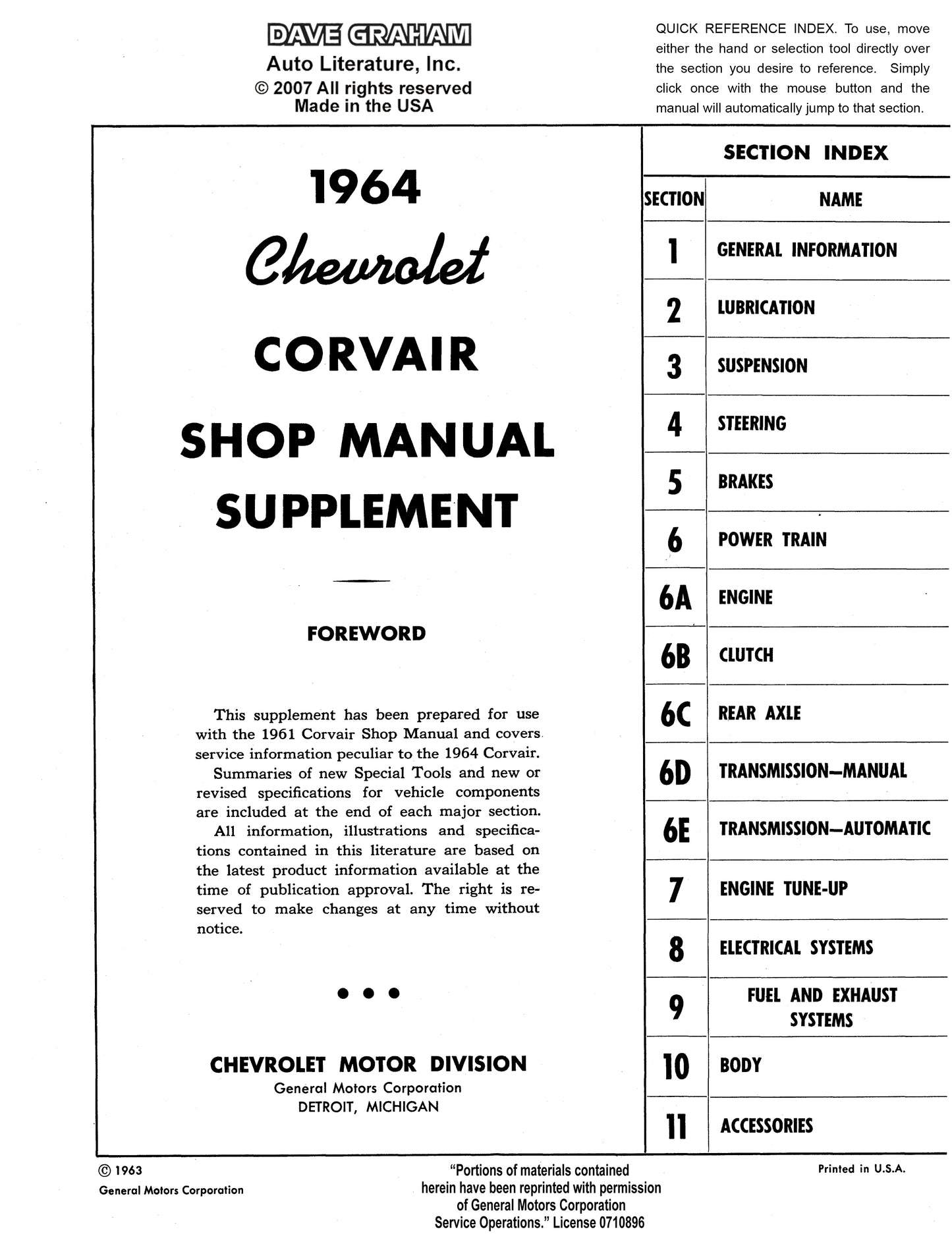 1960-1964 Chevrolet Corvair Shop Manual