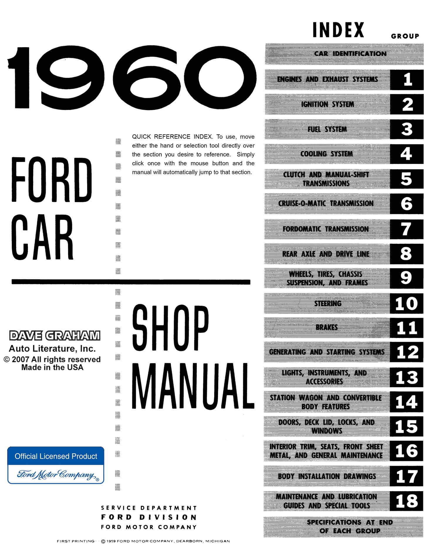 1960 Ford Car Shop Manual