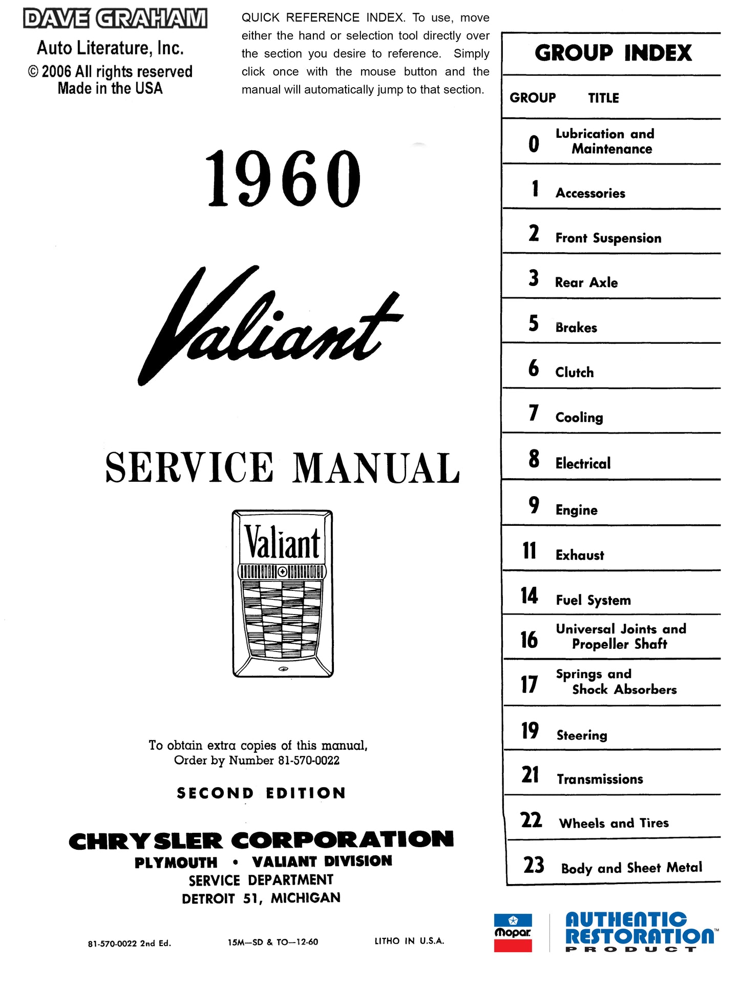 1960-1961 Plymouth Shop Manual