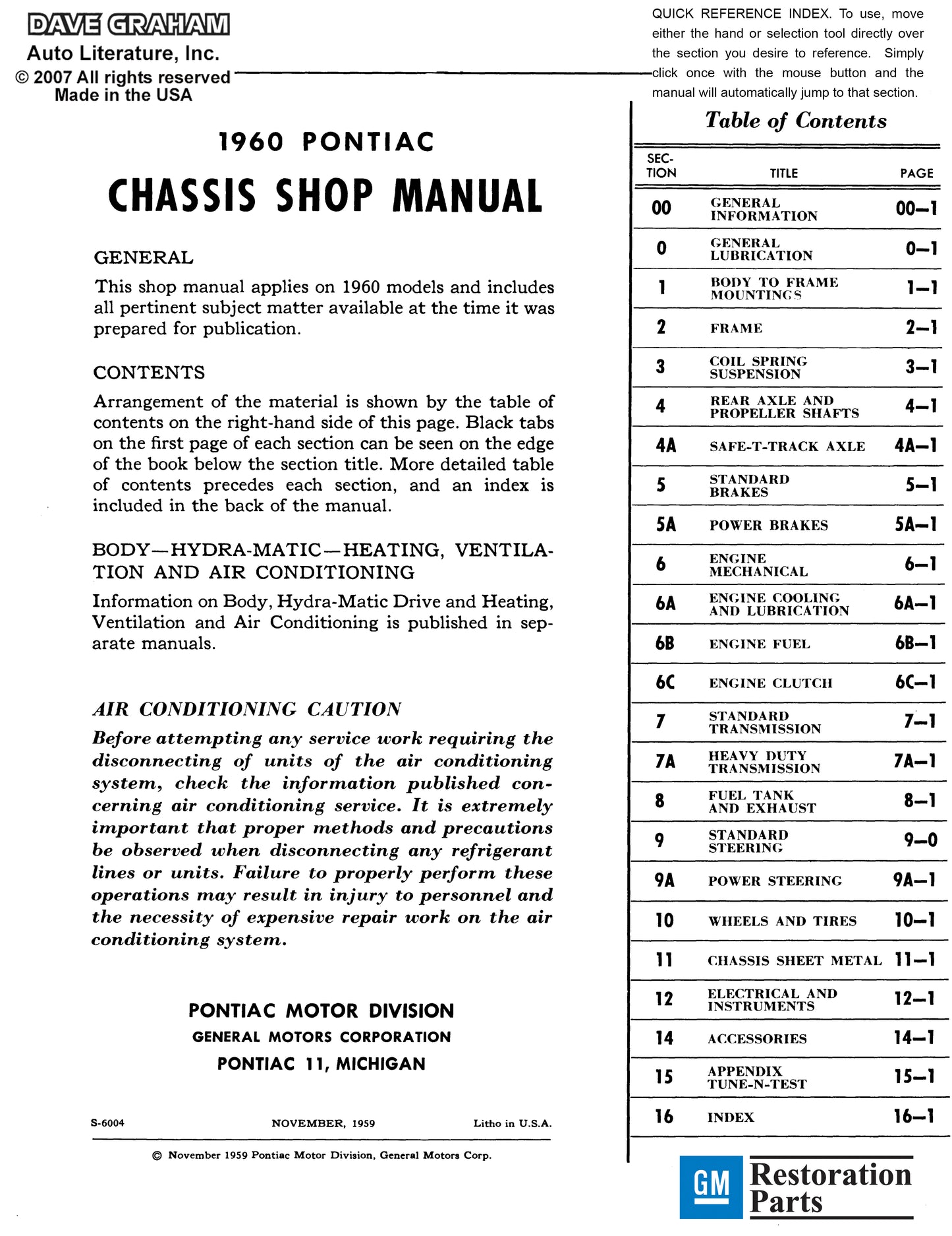 1960 Pontiac Shop Manual With Body, Hydra-Matic, & A/C Manual