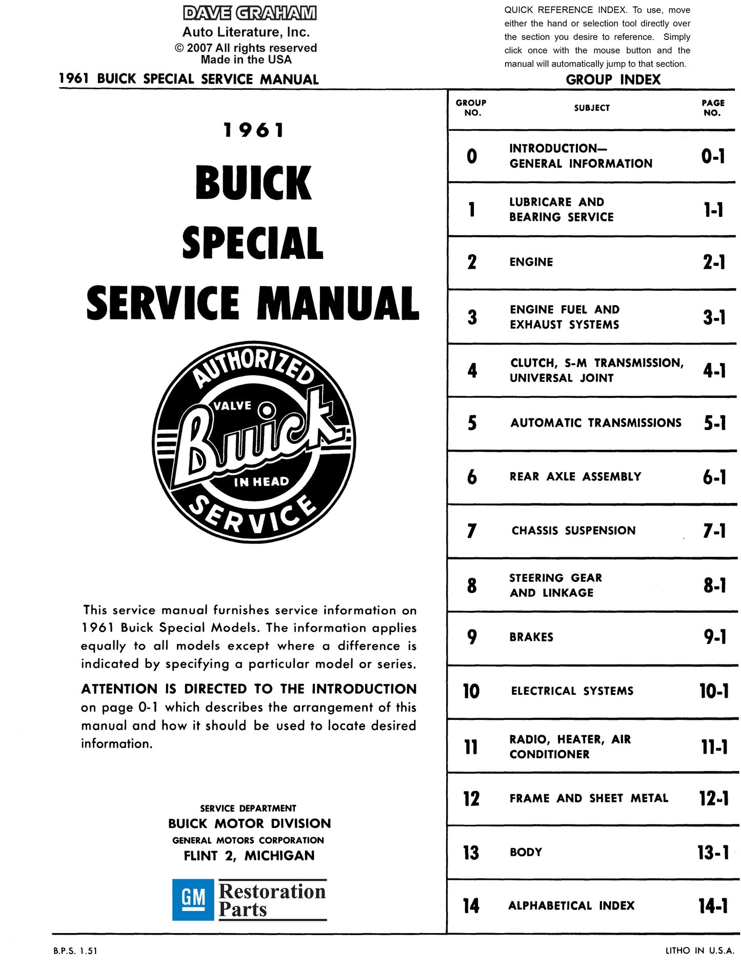 1961 Buick Repair Manuals - All Models