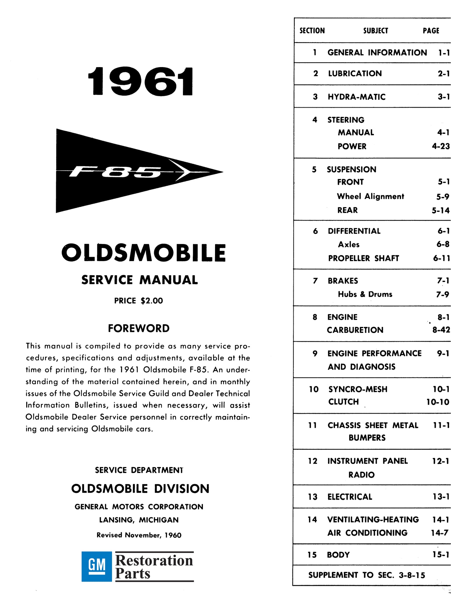 1961-1962 Oldsmobile Shop Manual - All Models