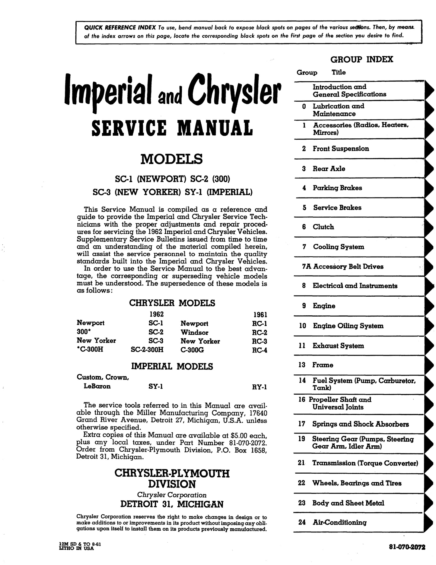 1962 Chrysler Shop Manual - All Models
