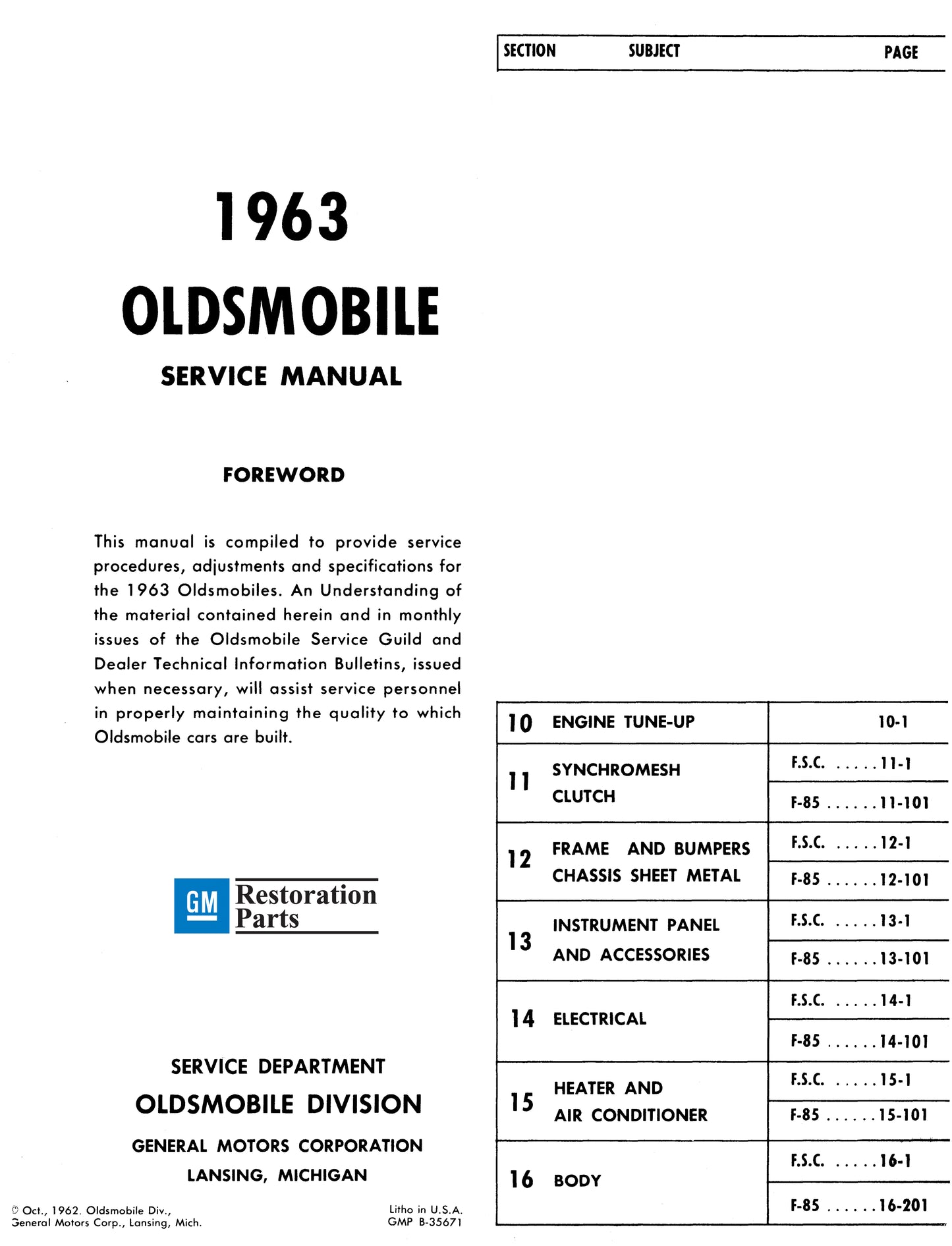 1963 Oldsmobile Shop Manual - All Models