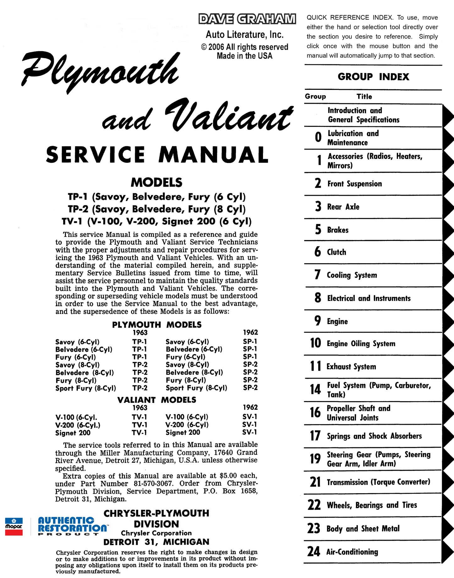 1963 Plymouth - Shop Manual