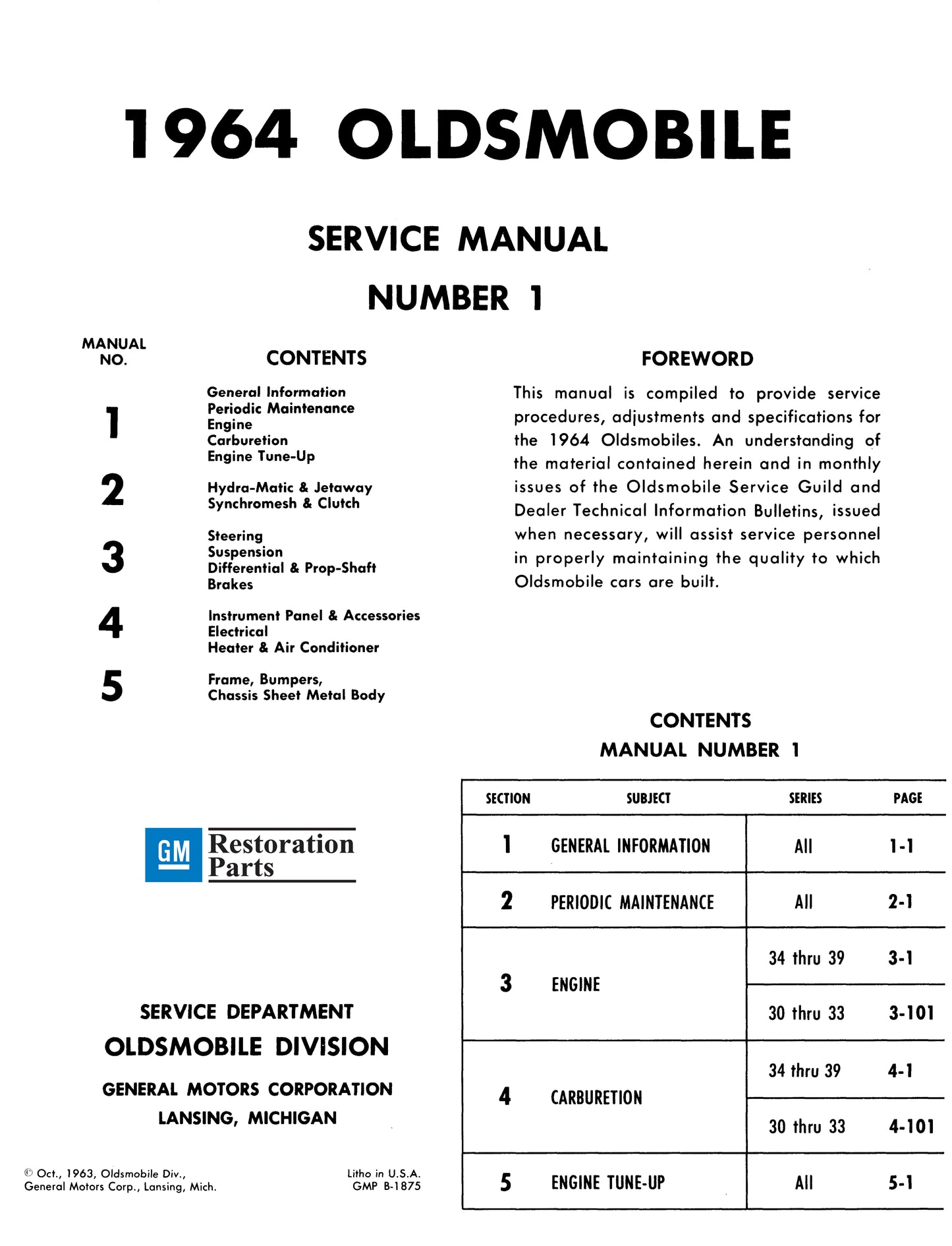1964 Oldsmobile Shop Manual - All Models
