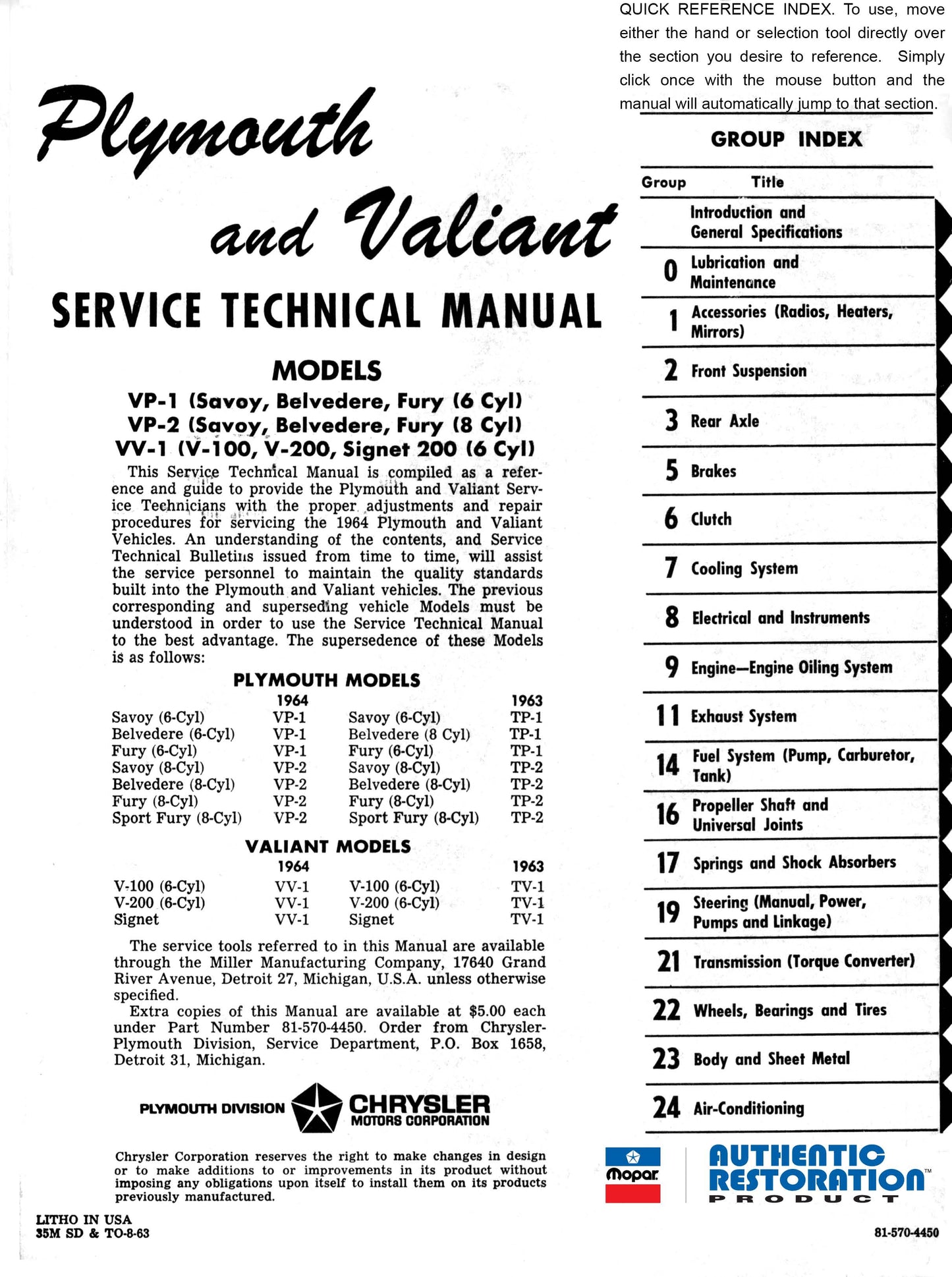 1964 Plymouth - Shop Manual