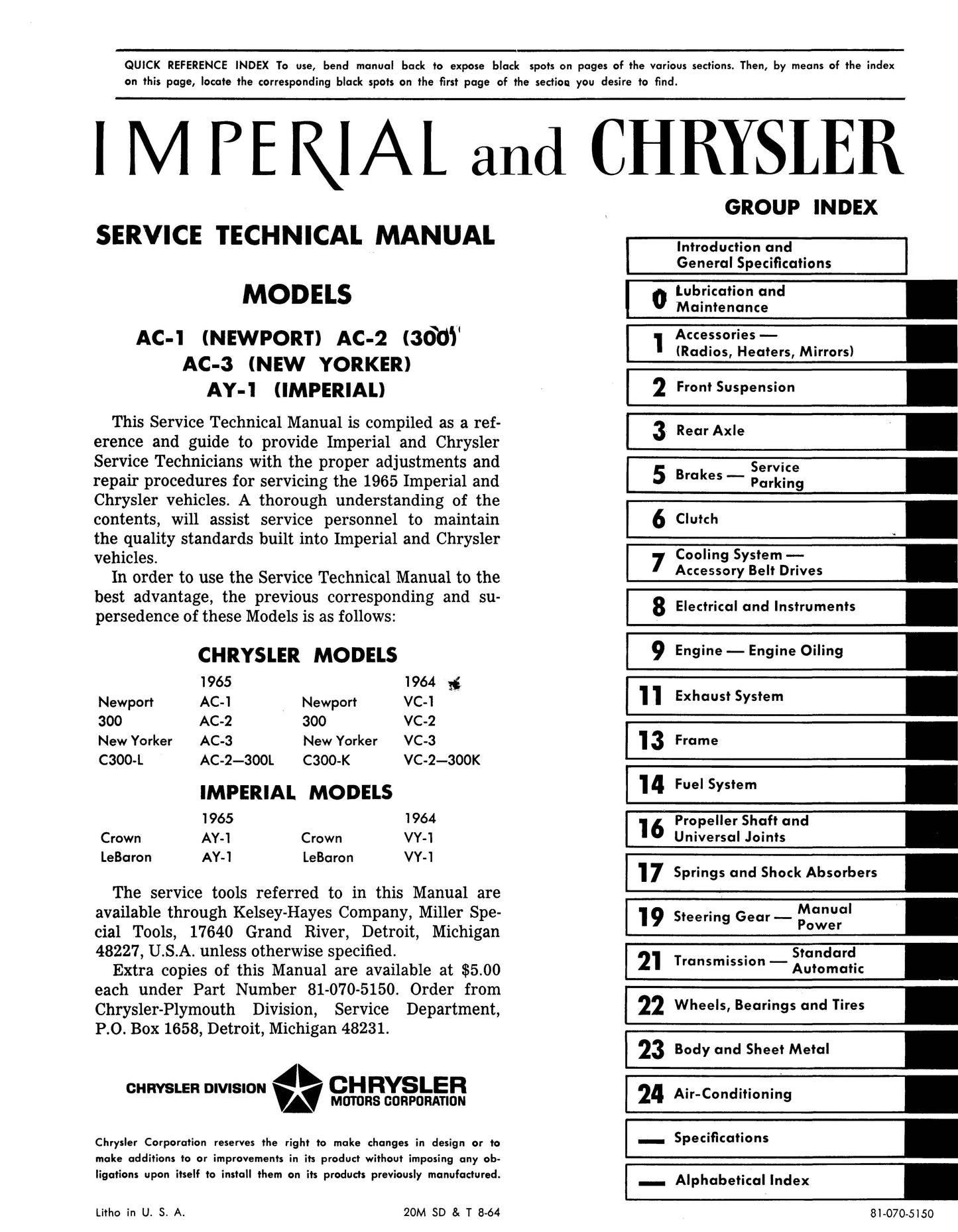 1965 Chrysler Shop Manual - All Models