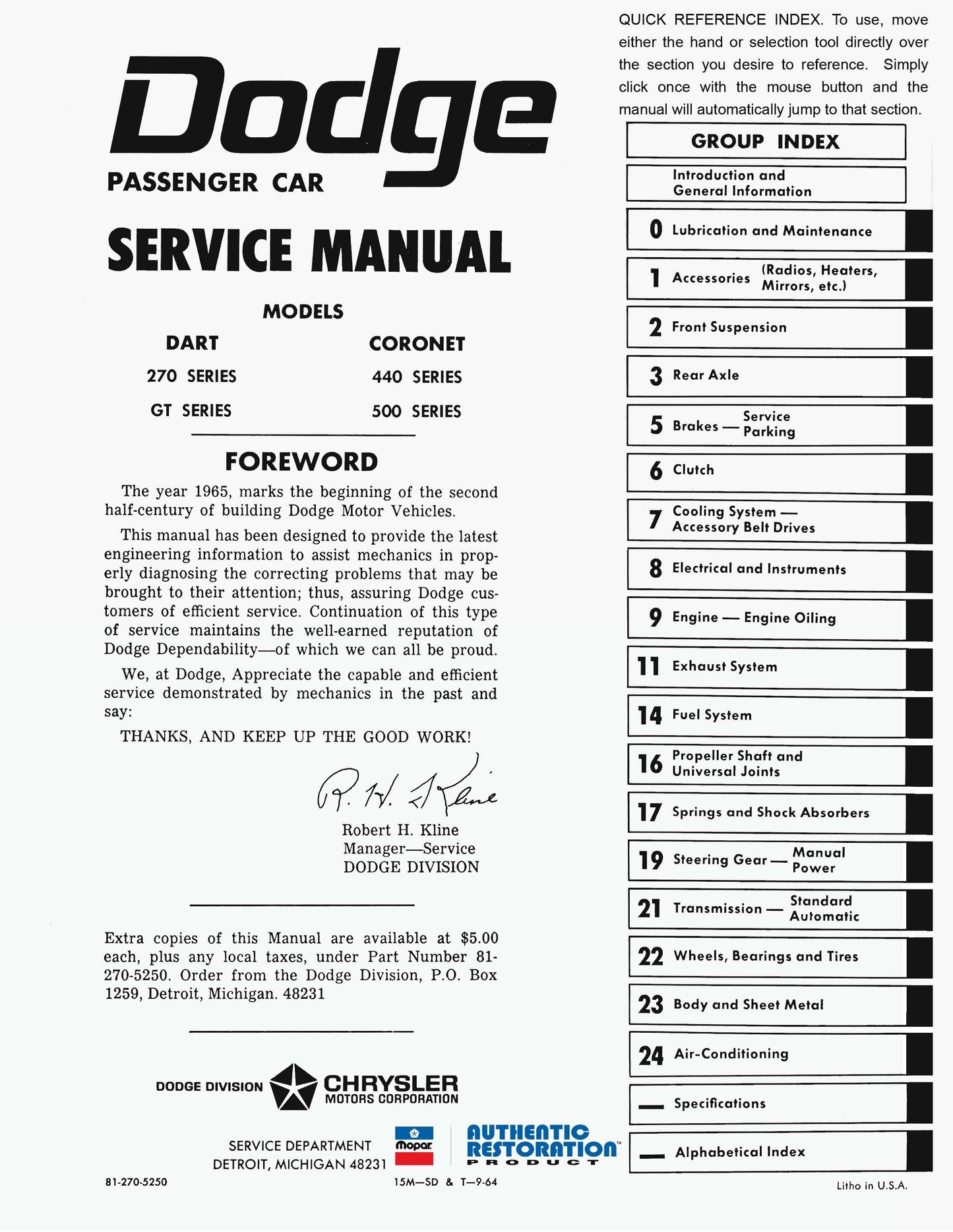 1965 Dodge Service Shop Manual - All Models