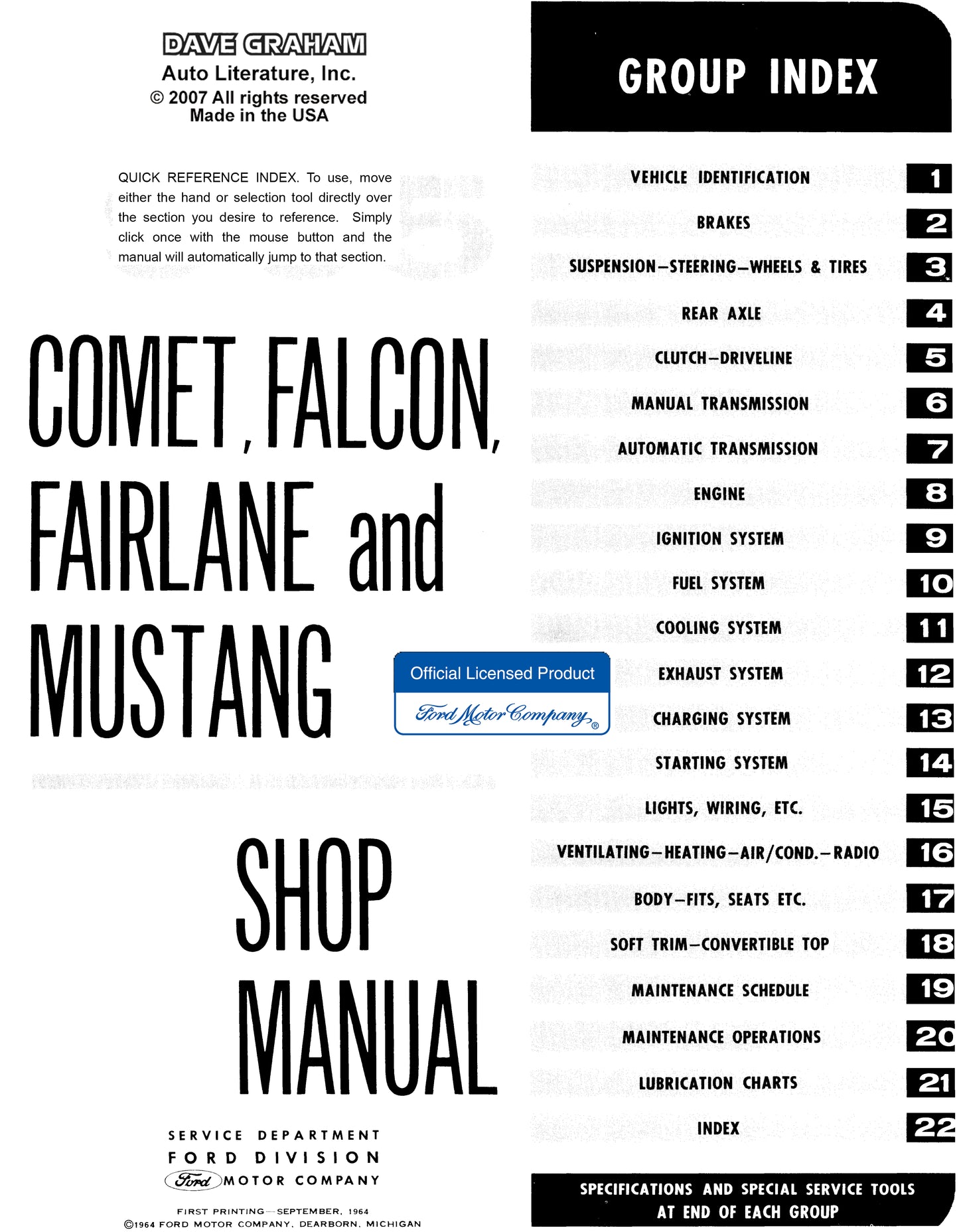 1965 Ford Mustang, Falcon, Futura, Fairlane, Ranchero, And Mercury