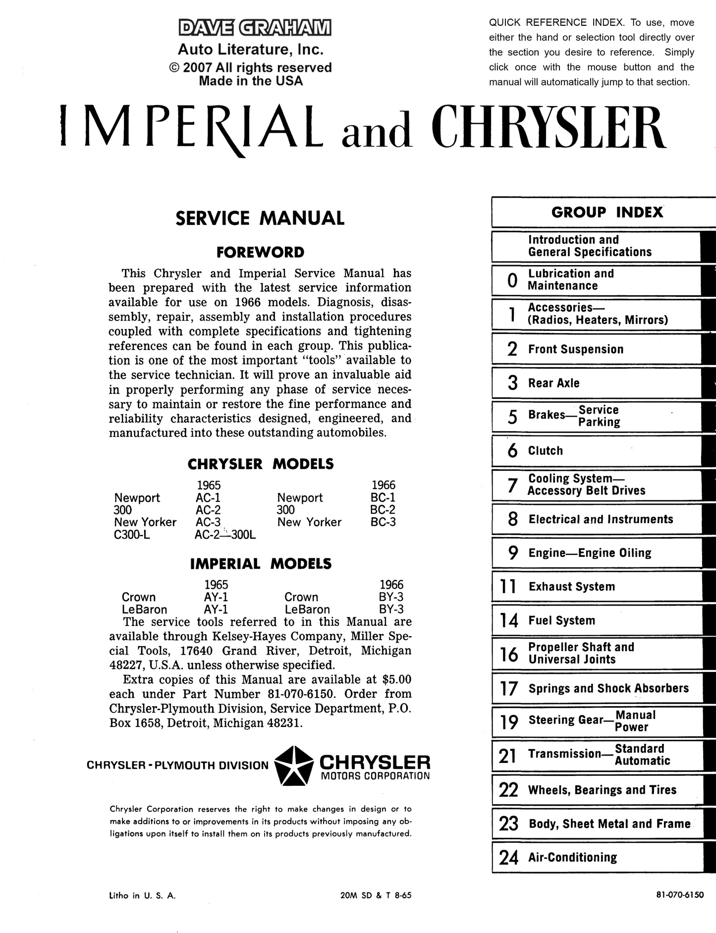 1966 Chrysler Shop Manual - All Models
