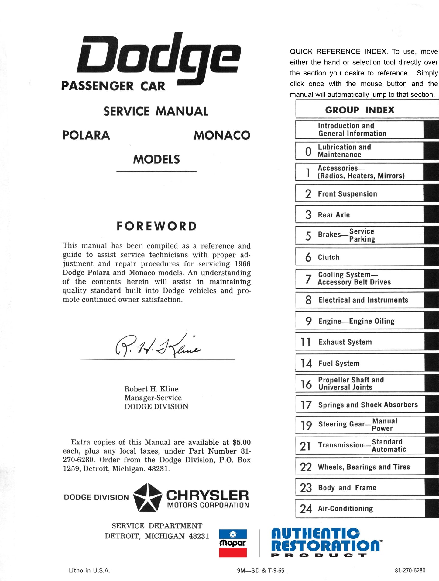 1966 Dodge Service Manuals - All Models