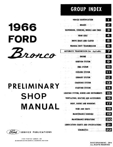 1966 Ford Shop Manual For Cars, Vans, And Econoline