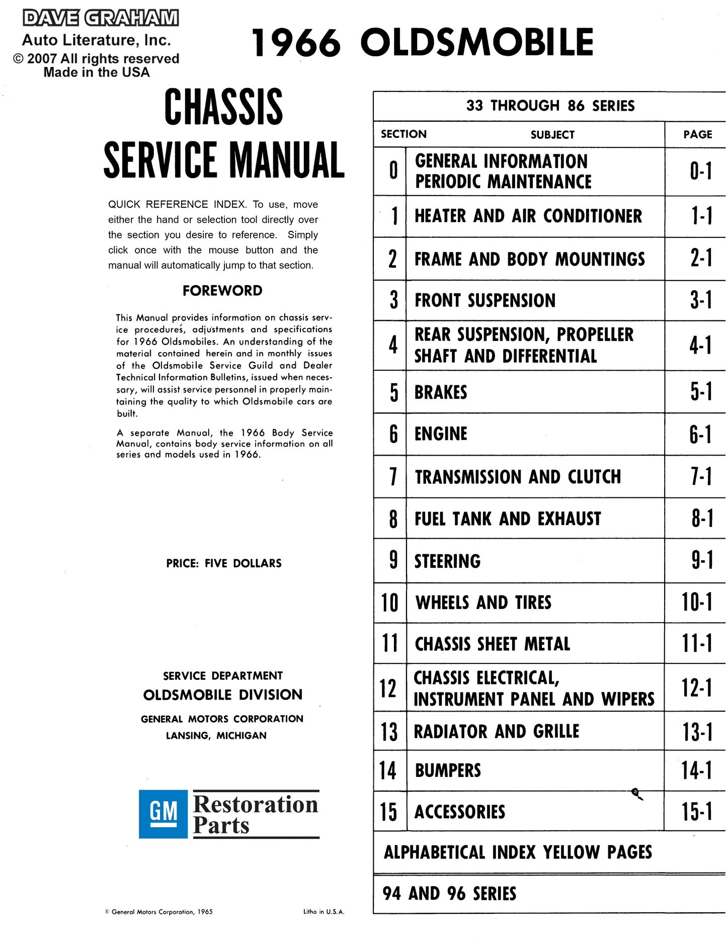 1966 Oldsmobile Shop Manual & Body Manual - All Models