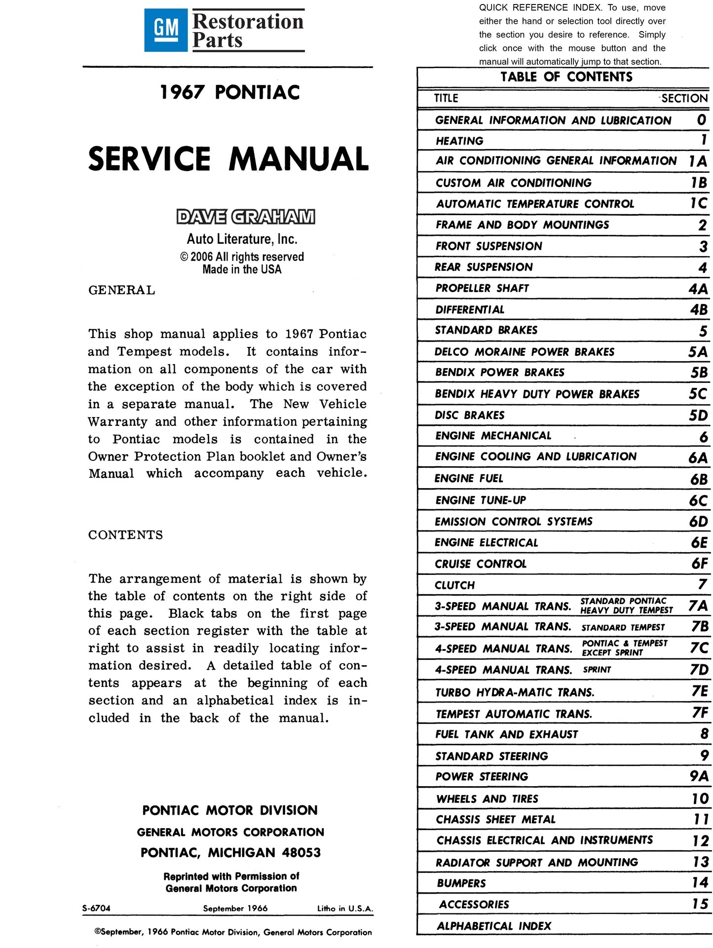 1967 Pontiac Shop & Body Manual - All Models