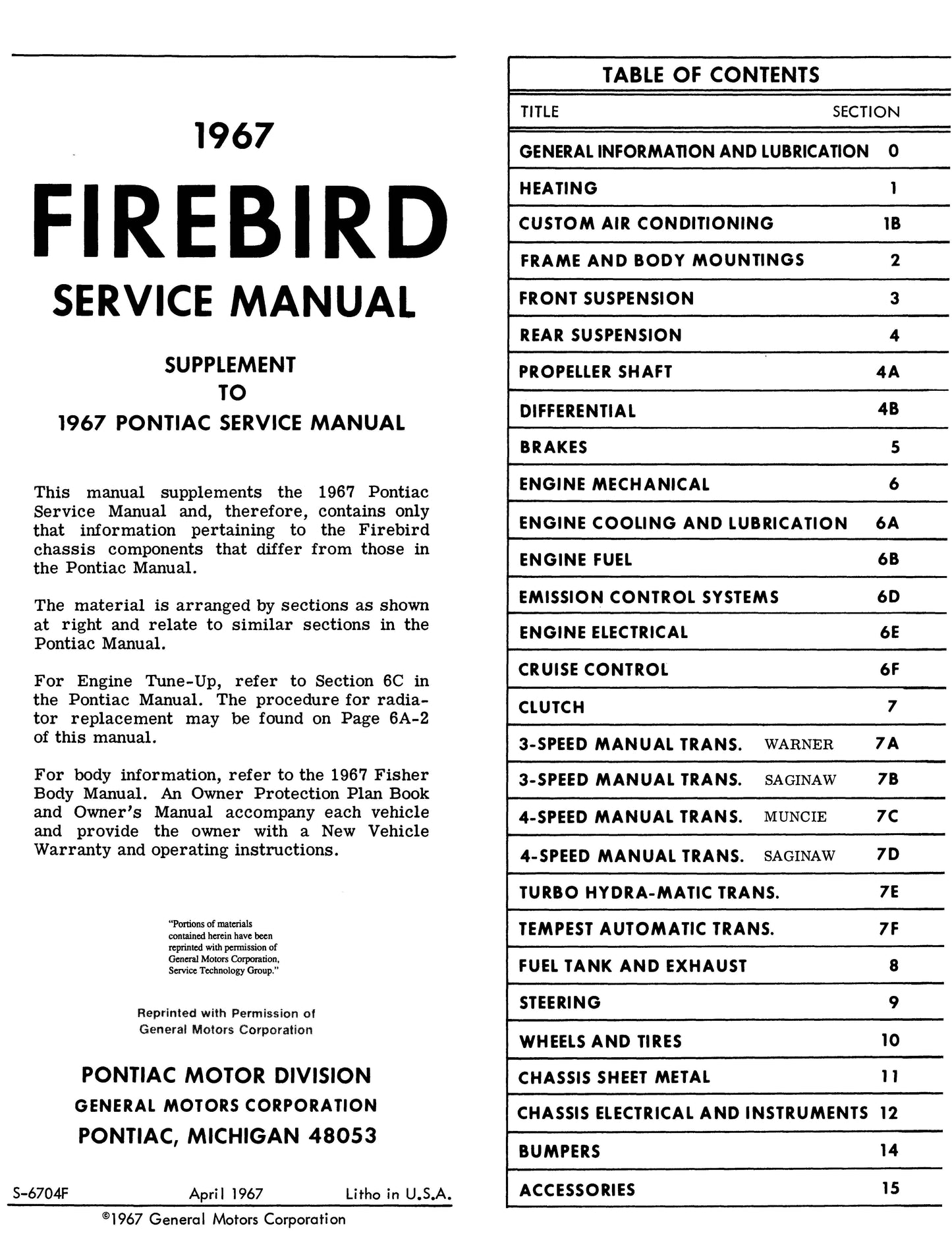 1967 Pontiac Shop & Body Manual - All Models