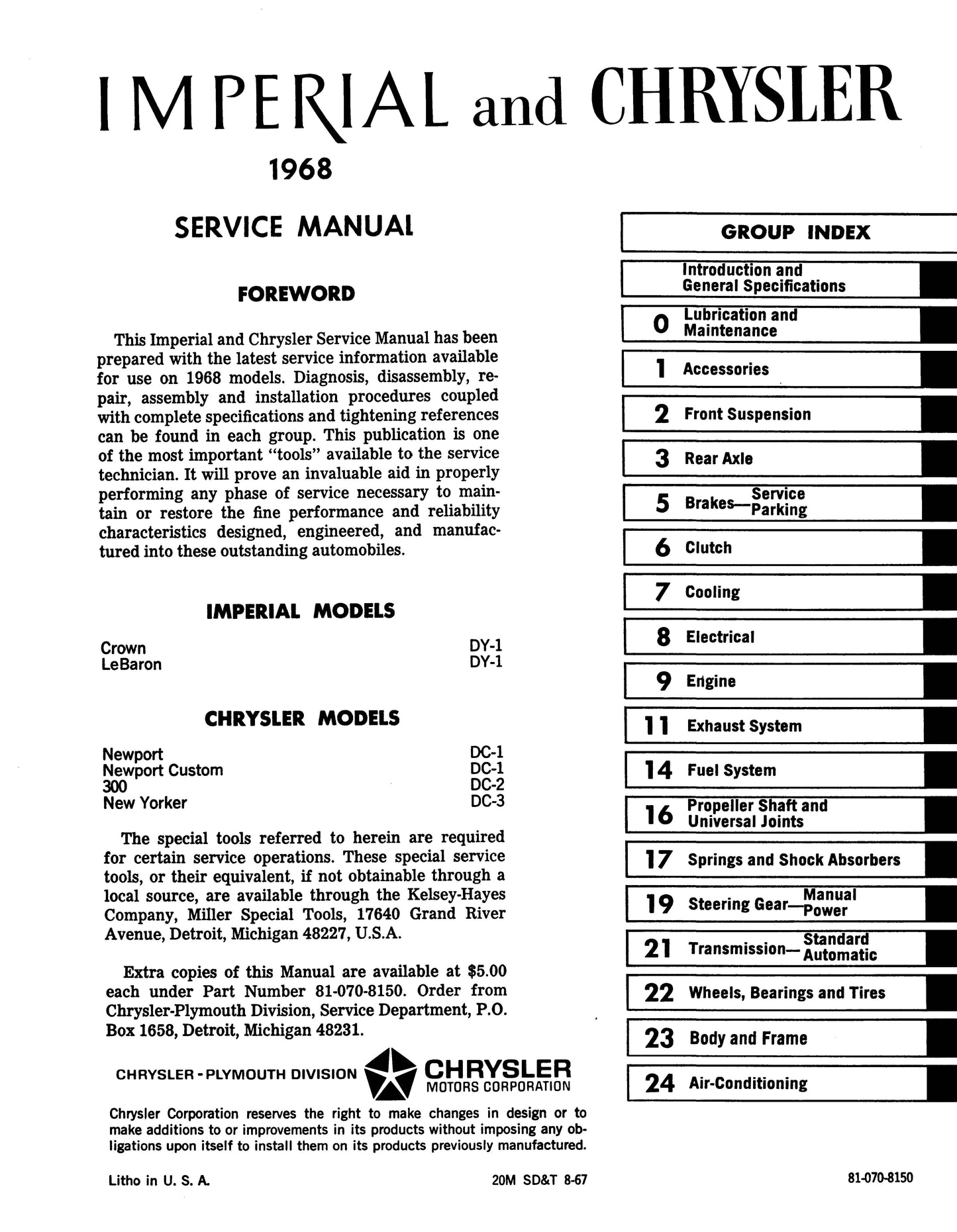 1968 Chrysler Shop Manual - All Models