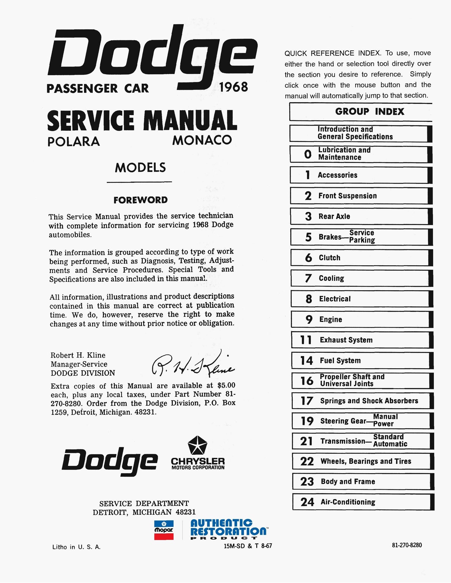 1968 Dodge Service Manuals - All Models