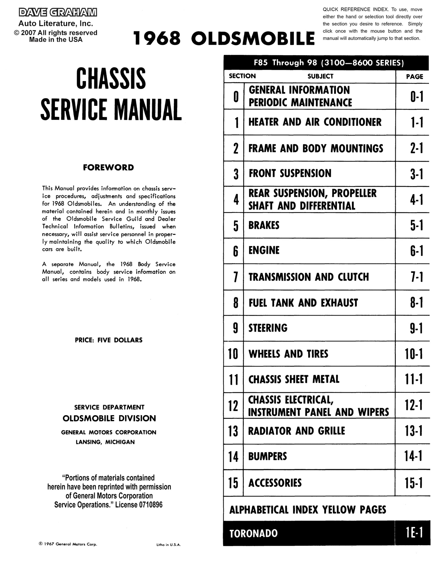 1968 Oldsmobile Shop Manual & Body Manual- All Models