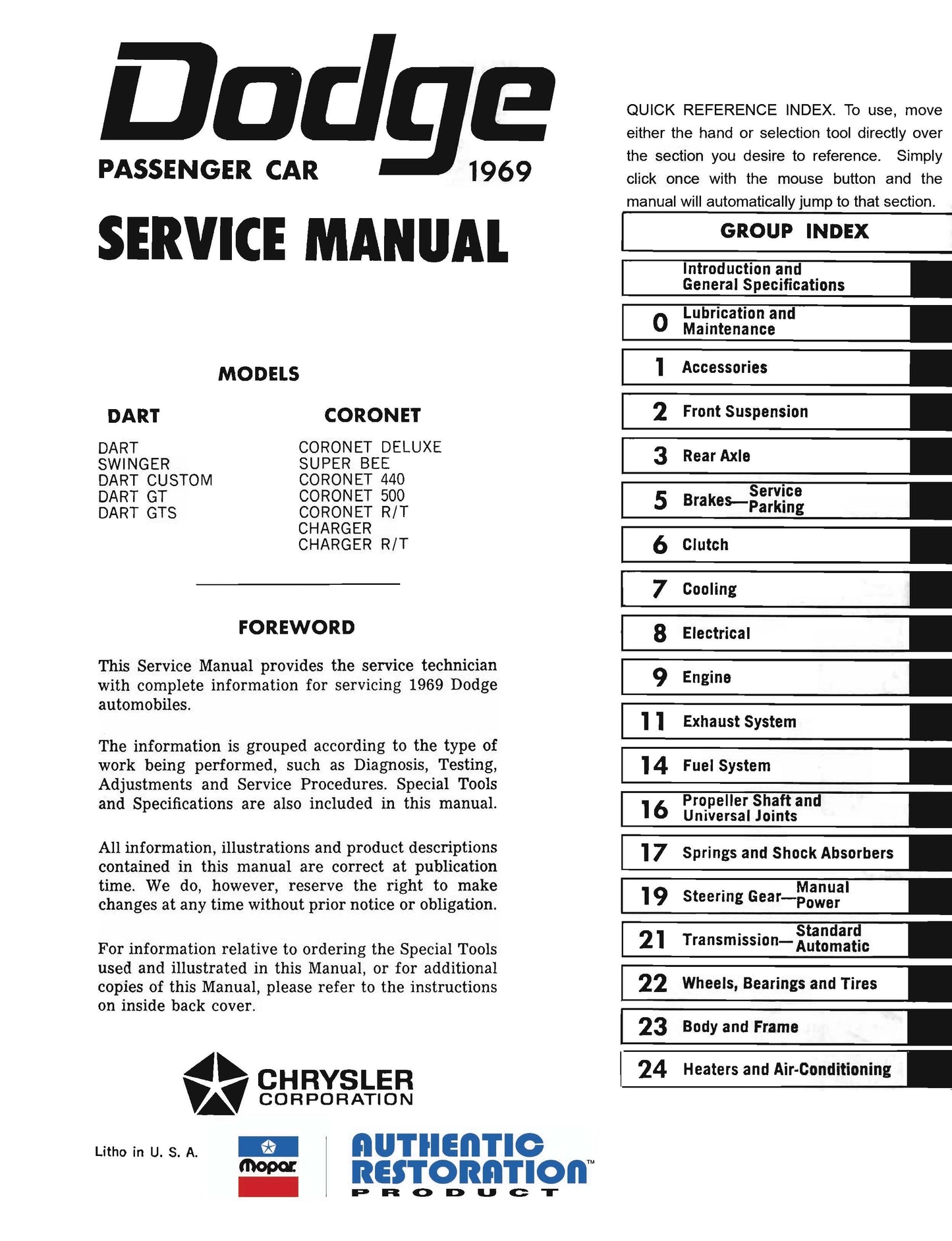 1969 Dodge Service Manuals - All Models