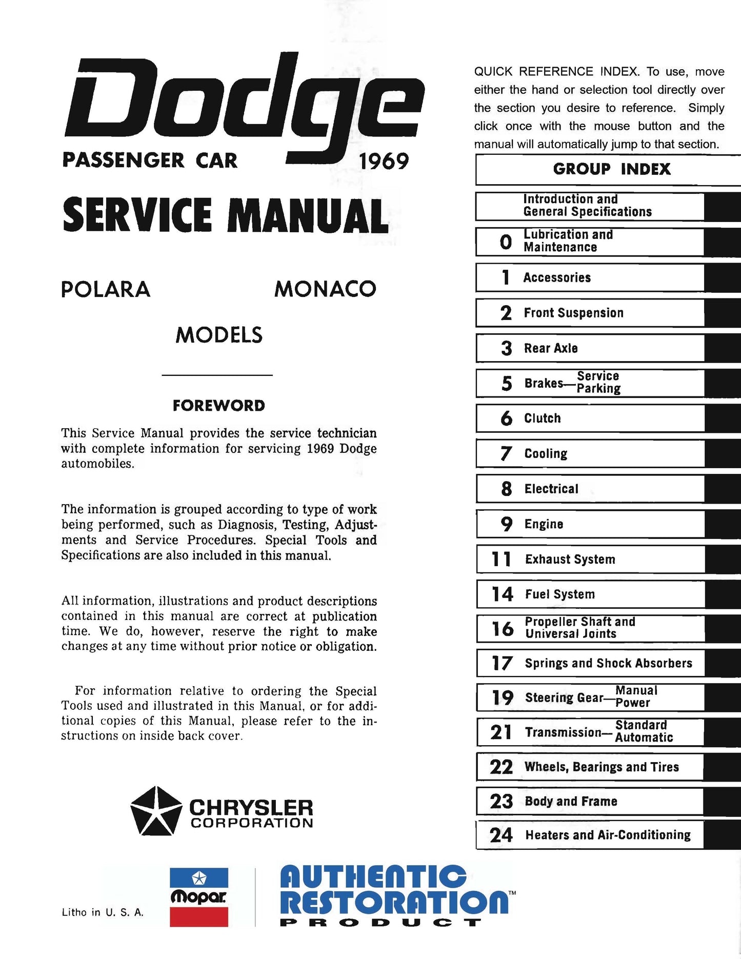 1969 Dodge Service Manuals - All Models