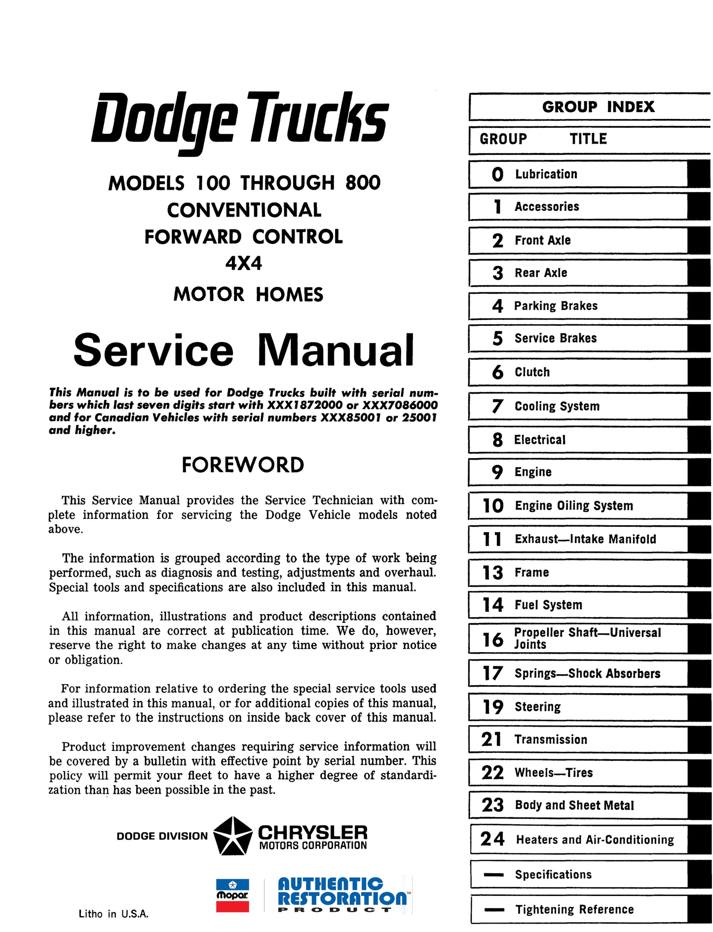 1969-1971 Dodge Truck Shop Manual - All Models