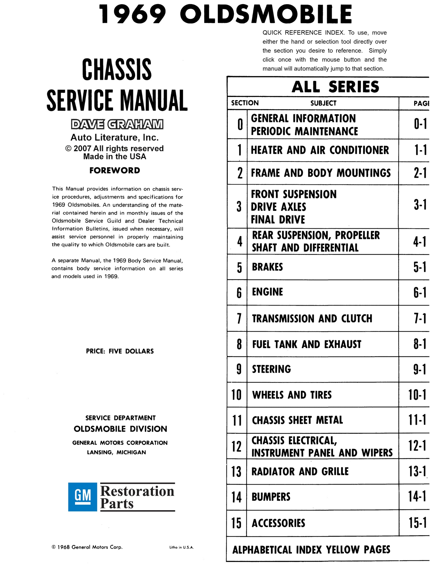 1969 Oldsmobile Shop & Body Manual - All Models