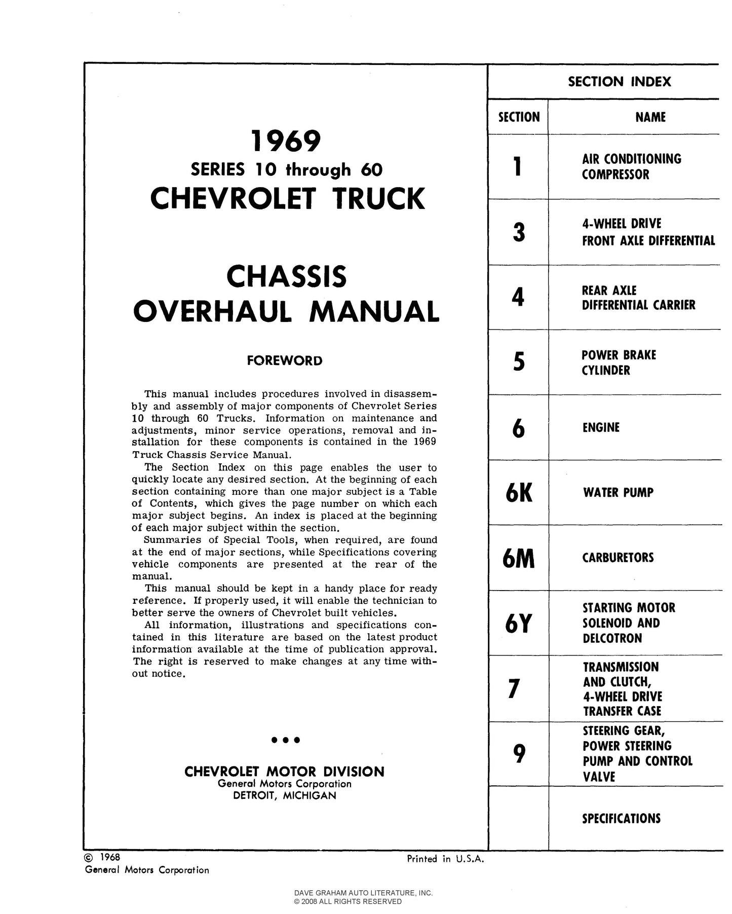 1969 Chevy Shop, Overhaul, & Body Manuals - All Models