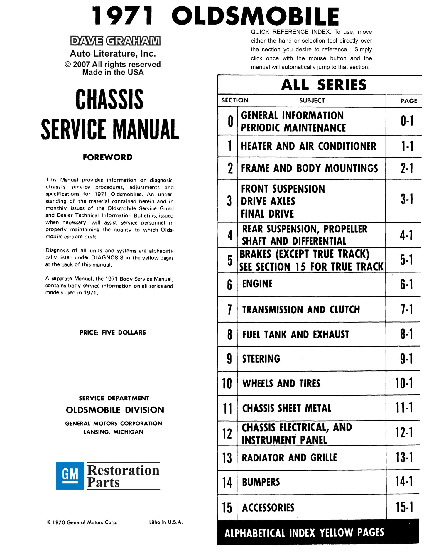 1971 Oldsmobile Shop Manual & Body Manual - All Models