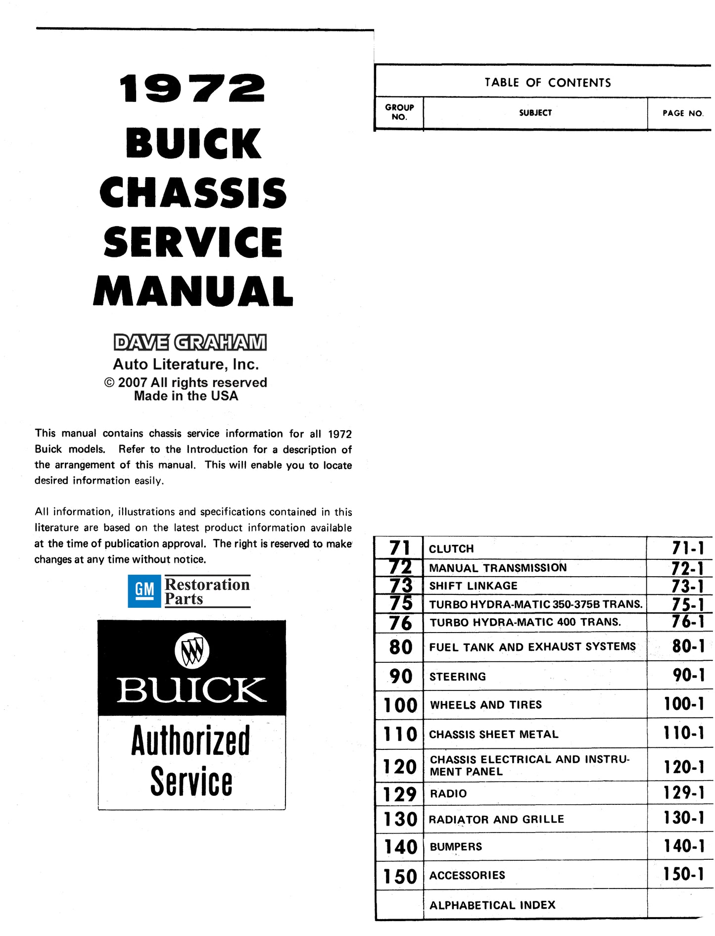 1972 Buick Repair Manual & Body Manual- All Models