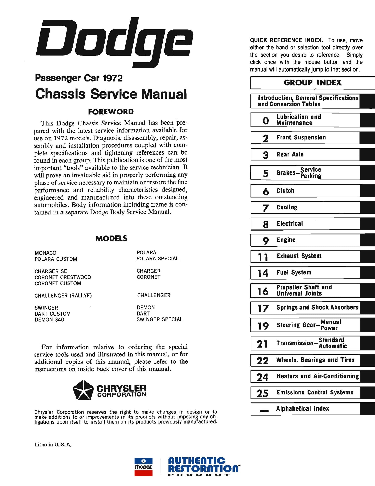 1972 Dodge Service Repair Manuals - All Models